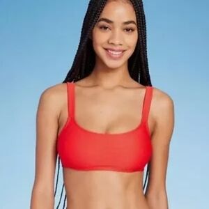 Red -Textured -Bralette Bikini Top.